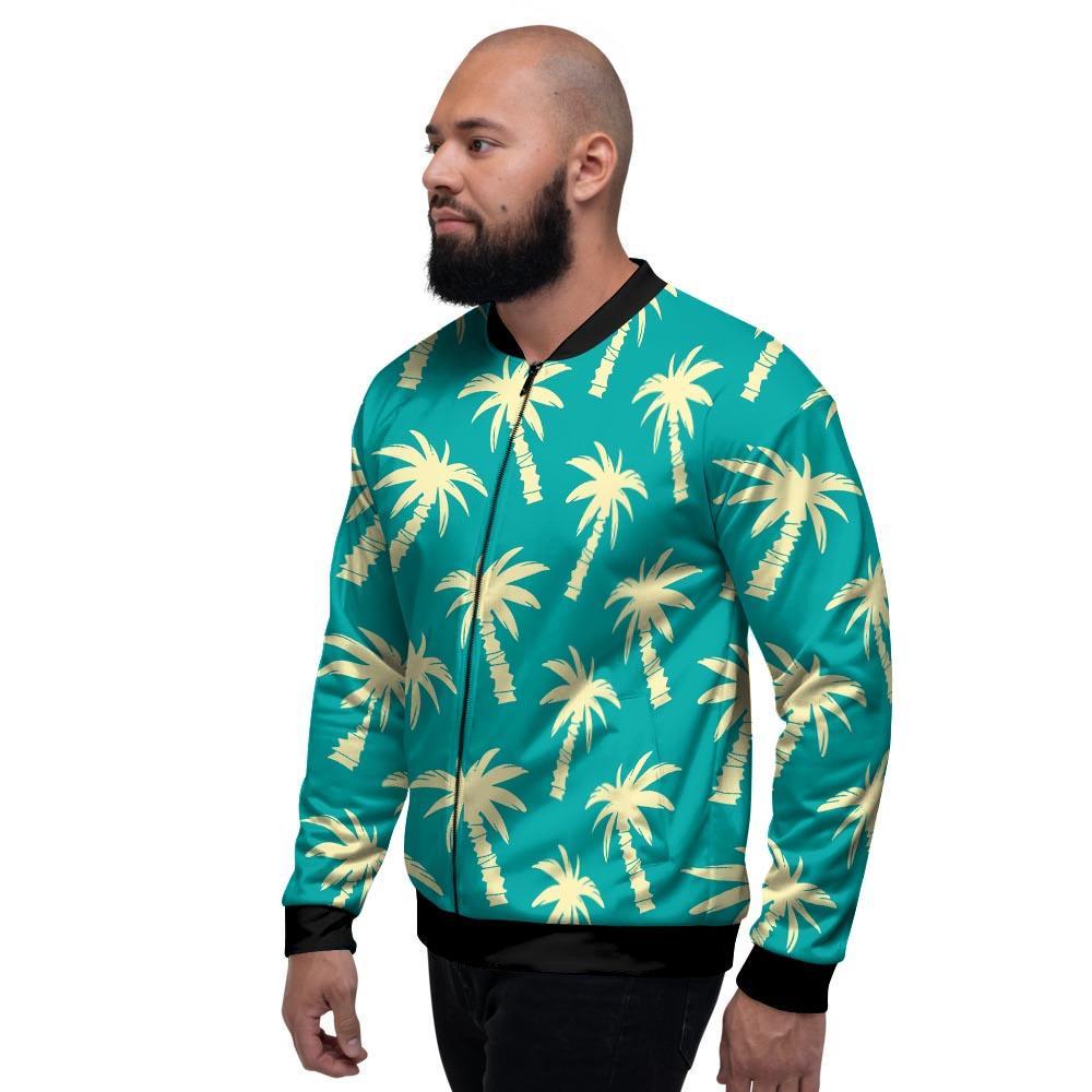 Green Palm Tree Hawaiin Print Men's Bomber Jacket-grizzshop