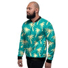 Green Palm Tree Hawaiin Print Men's Bomber Jacket-grizzshop