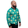 Green Palm Tree Hawaiin Print Men's Bomber Jacket-grizzshop