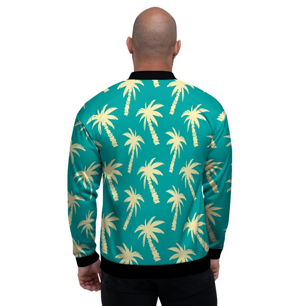 Green Palm Tree Hawaiin Print Men's Bomber Jacket-grizzshop