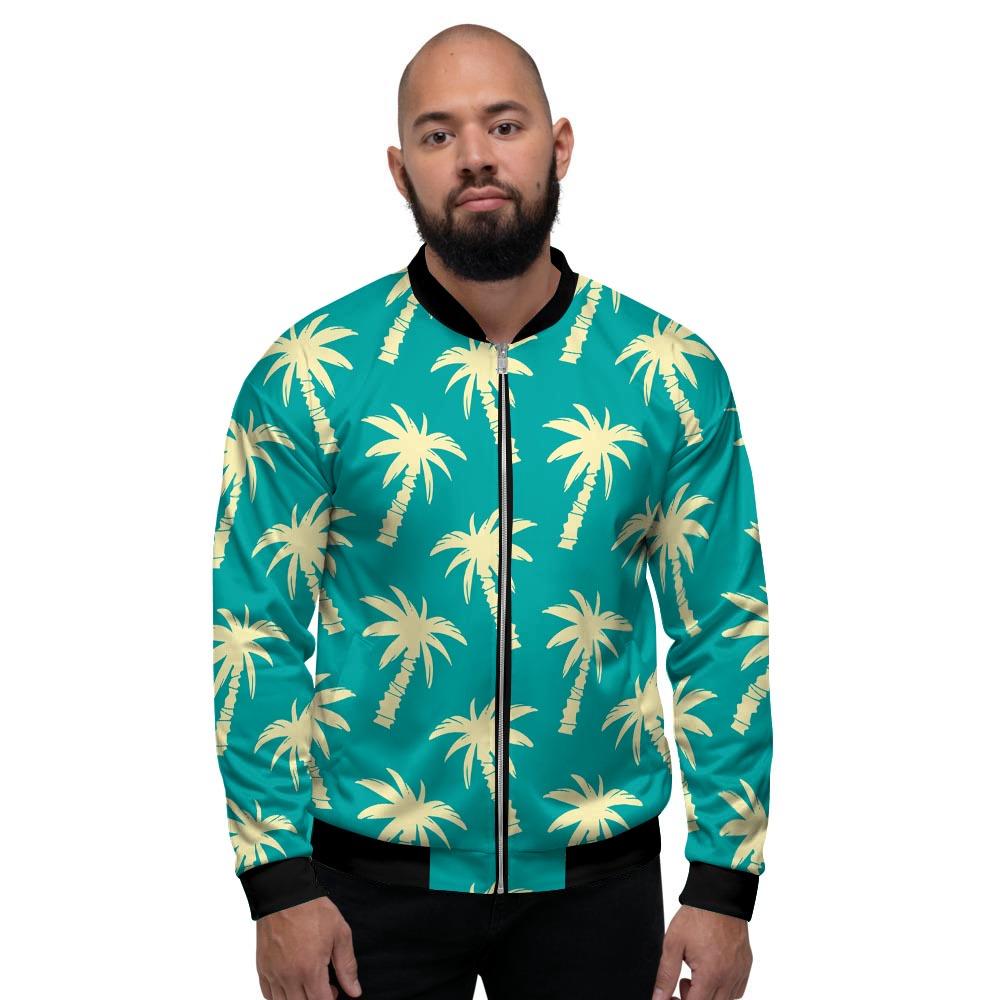 Green Palm Tree Hawaiin Print Men's Bomber Jacket-grizzshop