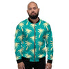 Green Palm Tree Hawaiin Print Men's Bomber Jacket-grizzshop