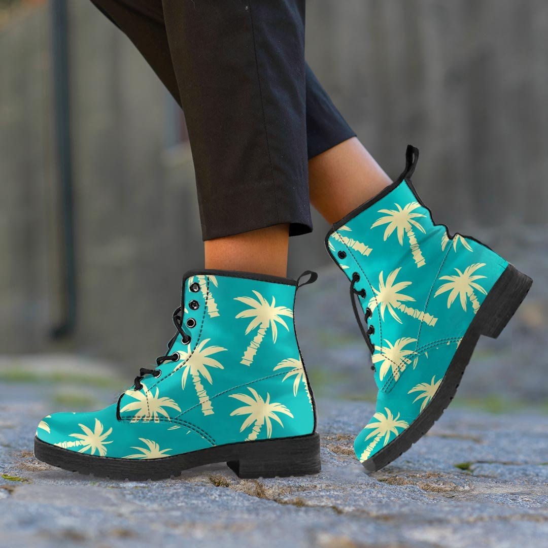 Green Palm Tree Hawaiin Print Men's Boots-grizzshop