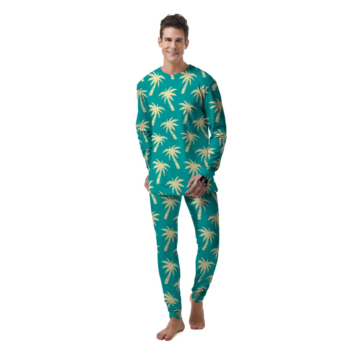 Green Palm Tree Hawaiin Print Men's Pajamas-grizzshop