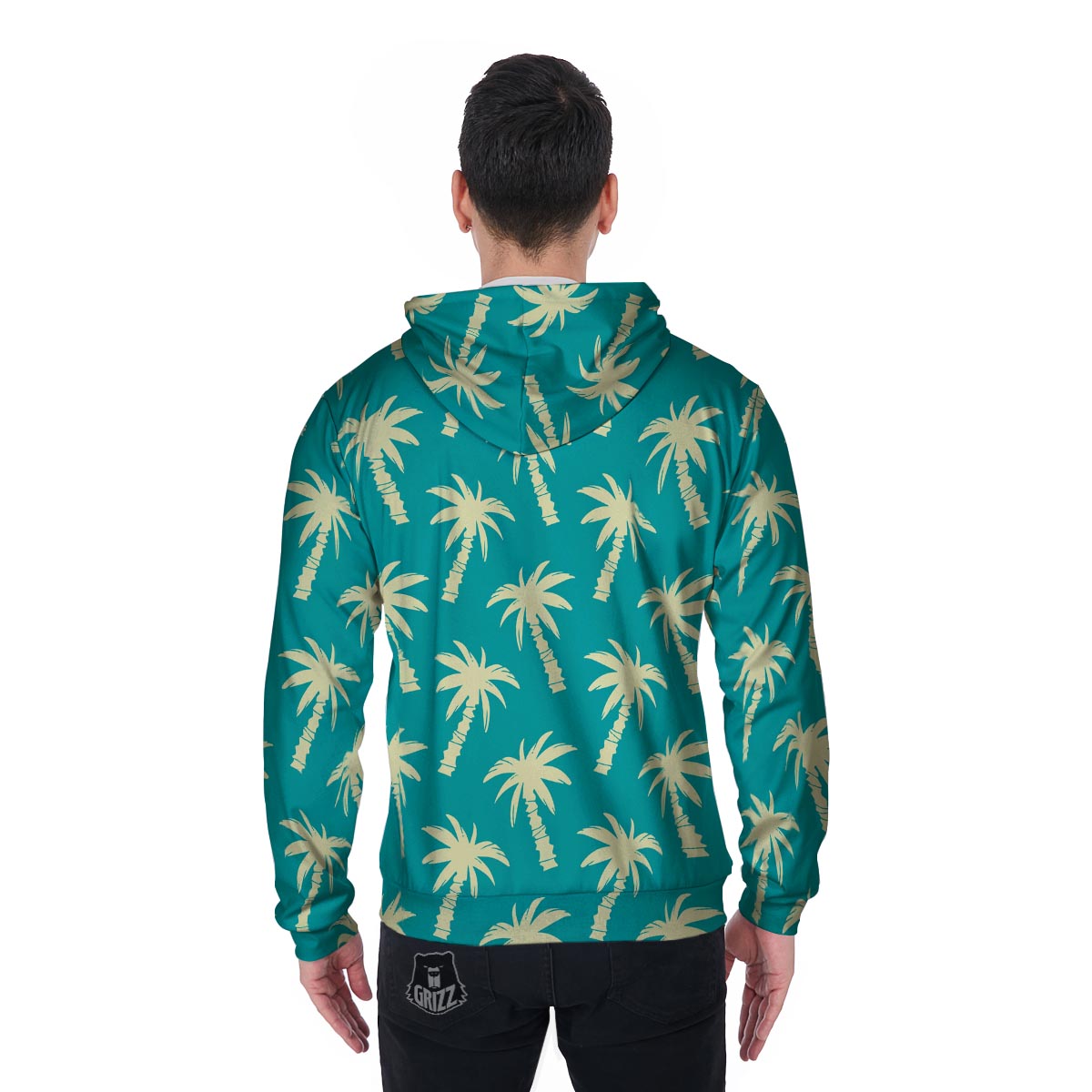 Green Palm Tree Hawaiin Print Men's Zip Up Hoodie-grizzshop
