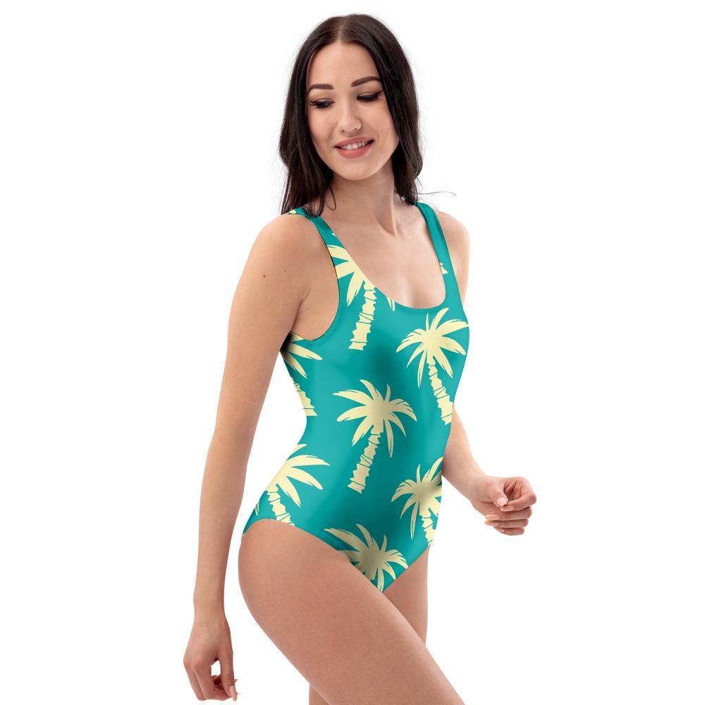 Green Palm Tree Hawaiin Print One Piece Swimsuite-grizzshop