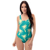 Green Palm Tree Hawaiin Print One Piece Swimsuite-grizzshop