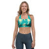 Green Palm Tree Hawaiin Print Sports Bra-grizzshop