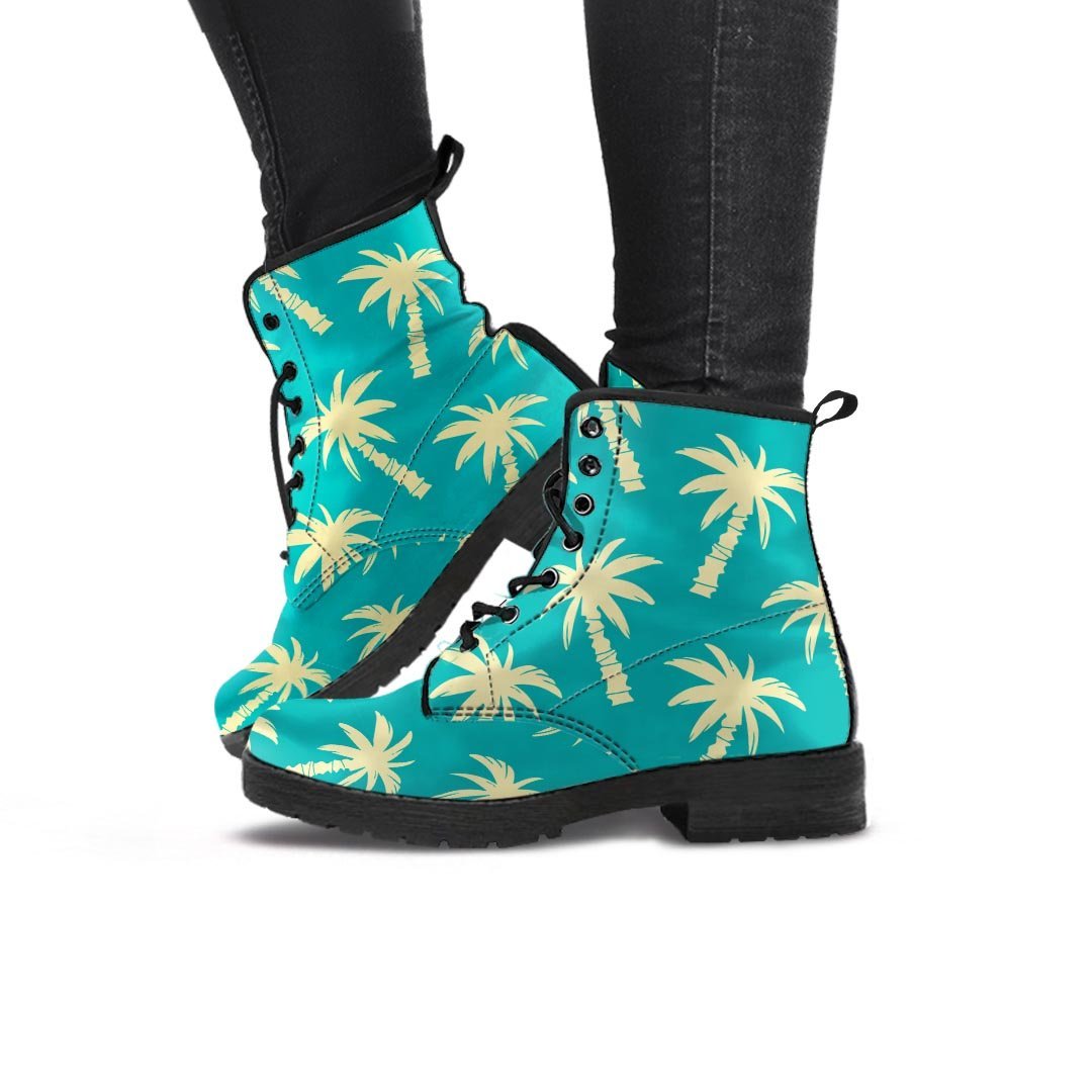 Green Palm Tree Hawaiin Print Women's Boots-grizzshop