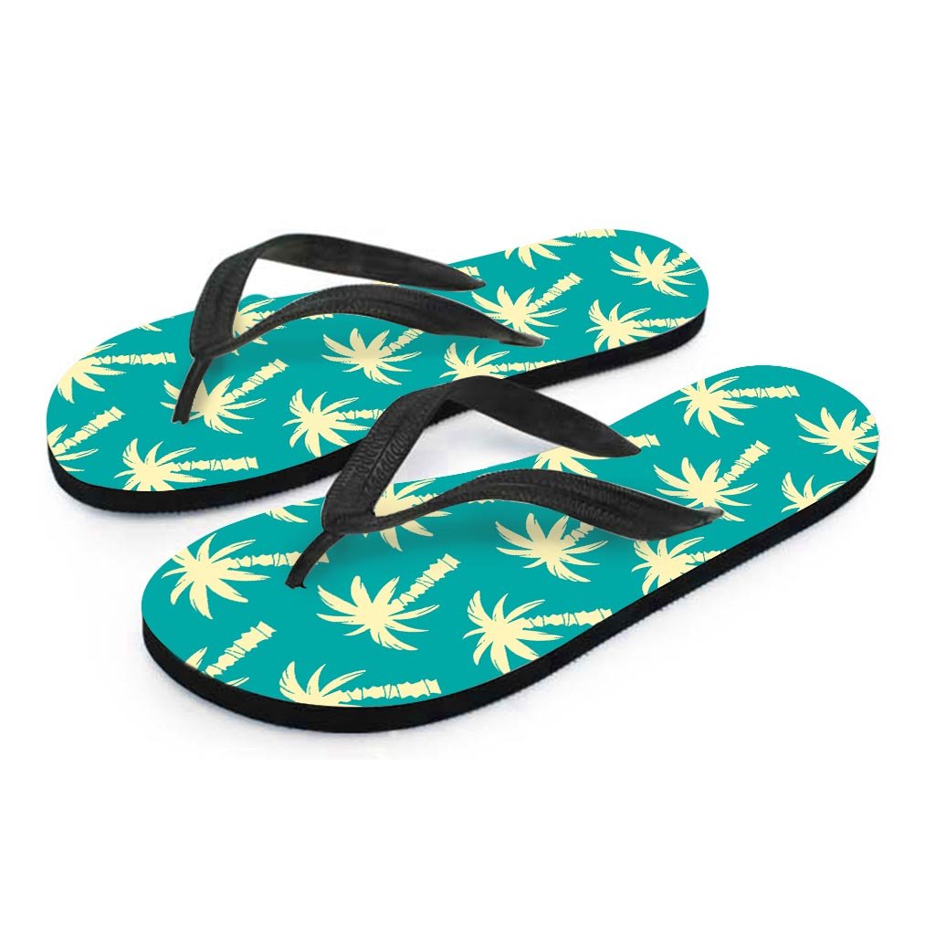 Green Palm Tree Hawaiin Print Women's Flip Flops-grizzshop
