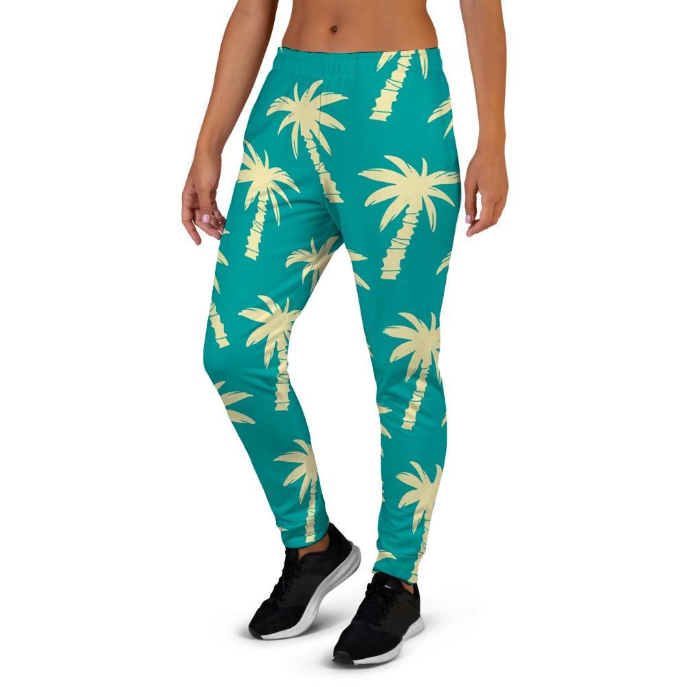 Green Palm Tree Hawaiin Print Women's Joggers-grizzshop