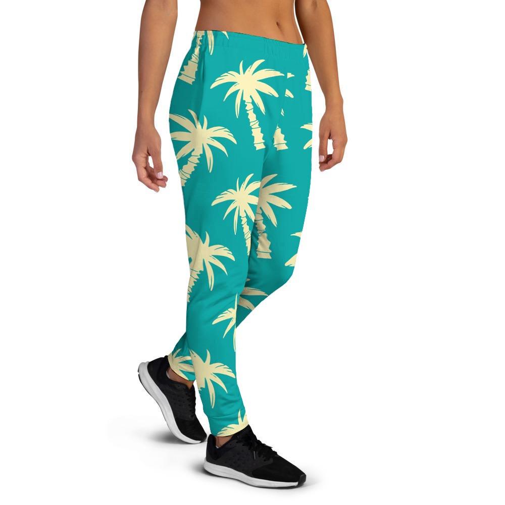 Green Palm Tree Hawaiin Print Women's Joggers-grizzshop