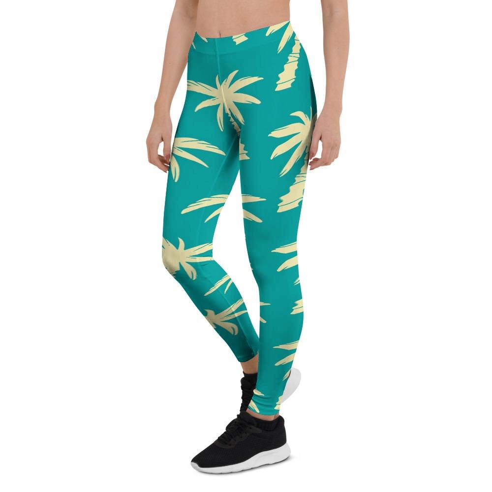 Green Palm Tree Hawaiin Print Women's Leggings-grizzshop