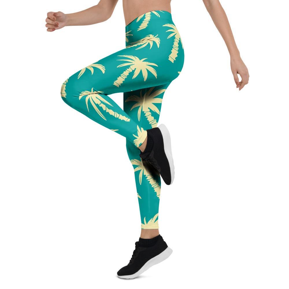 Green Palm Tree Hawaiin Print Women's Leggings-grizzshop