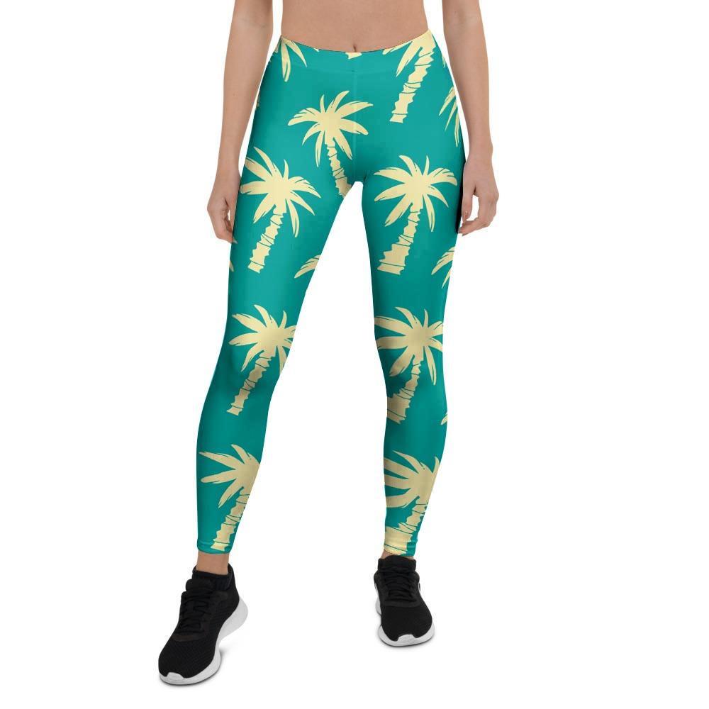 Green Palm Tree Hawaiin Print Women's Leggings-grizzshop