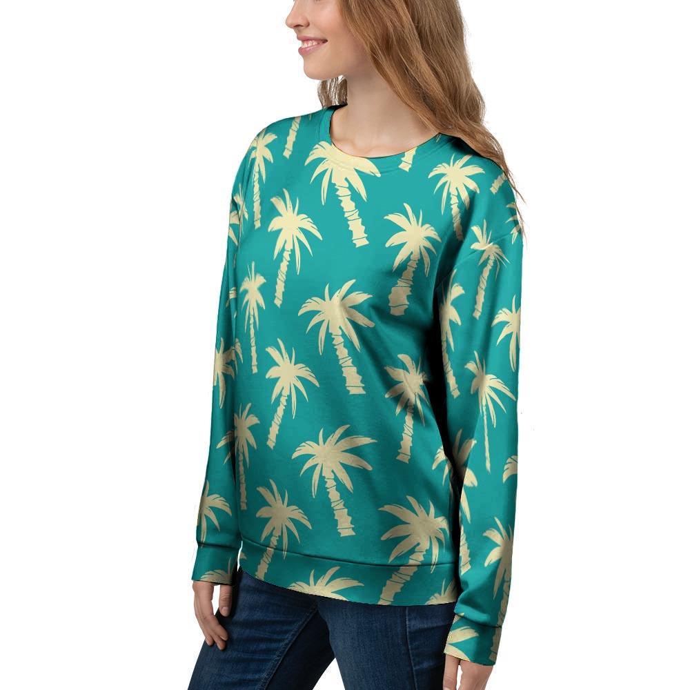 Green Palm Tree Hawaiin Print Women's Sweatshirt-grizzshop