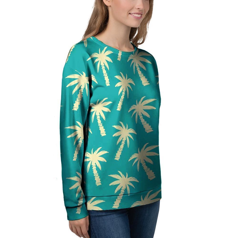 Green Palm Tree Hawaiin Print Women's Sweatshirt-grizzshop