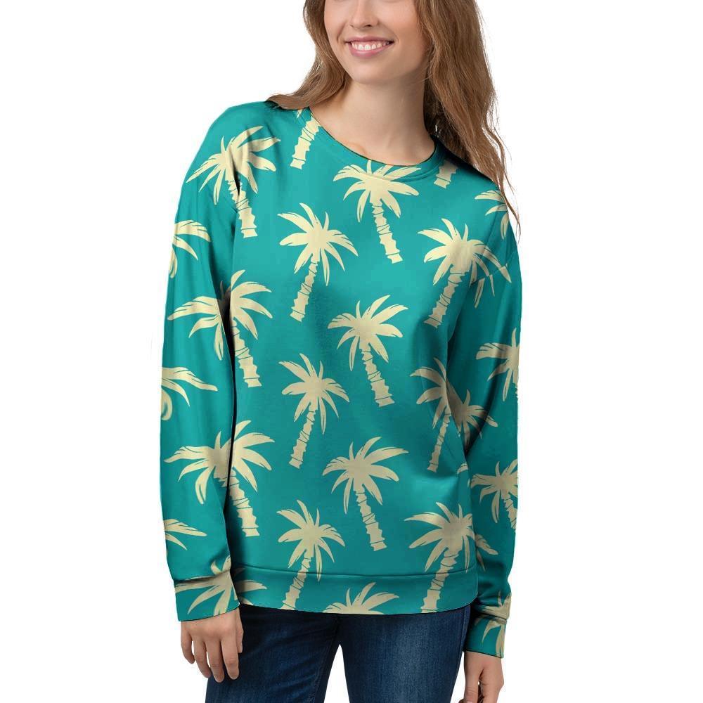 Green Palm Tree Hawaiin Print Women's Sweatshirt-grizzshop