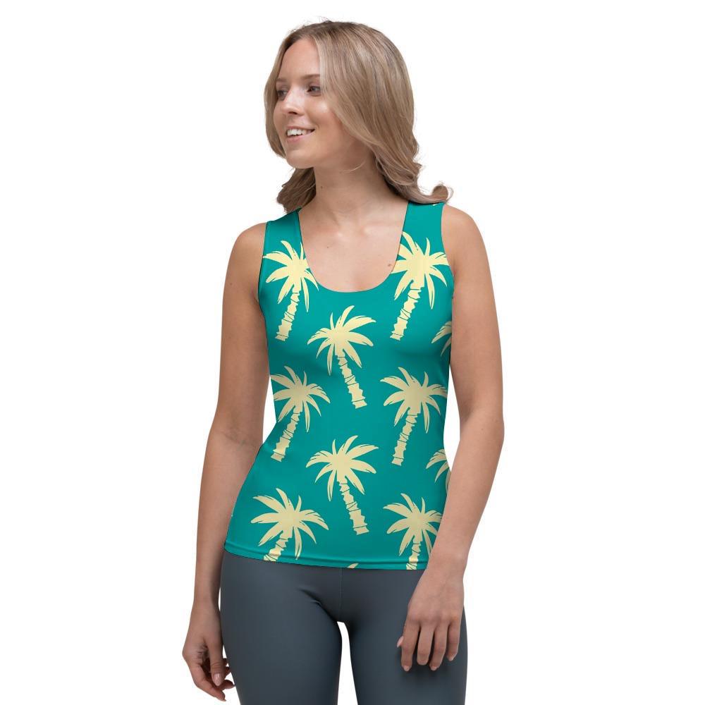 Green Palm Tree Hawaiin Print Women's Tank Top-grizzshop