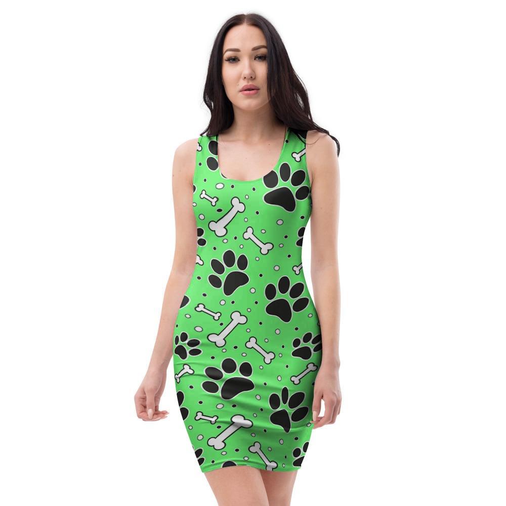 Green Paw Bodycon Dress-grizzshop