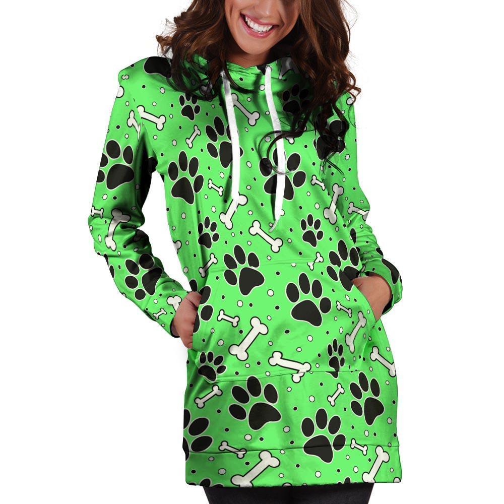 Green Paw Hoodie Dress-grizzshop