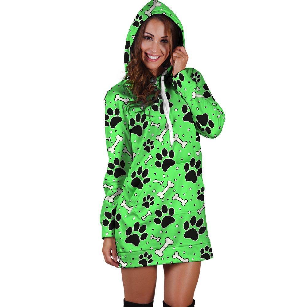 Green Paw Hoodie Dress-grizzshop