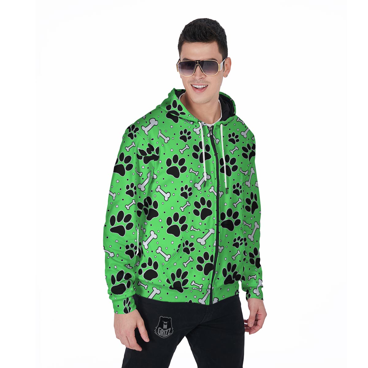 Green Paw Men's Zip Up Hoodie-grizzshop