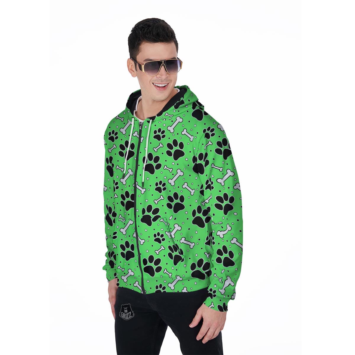 Green Paw Men's Zip Up Hoodie-grizzshop