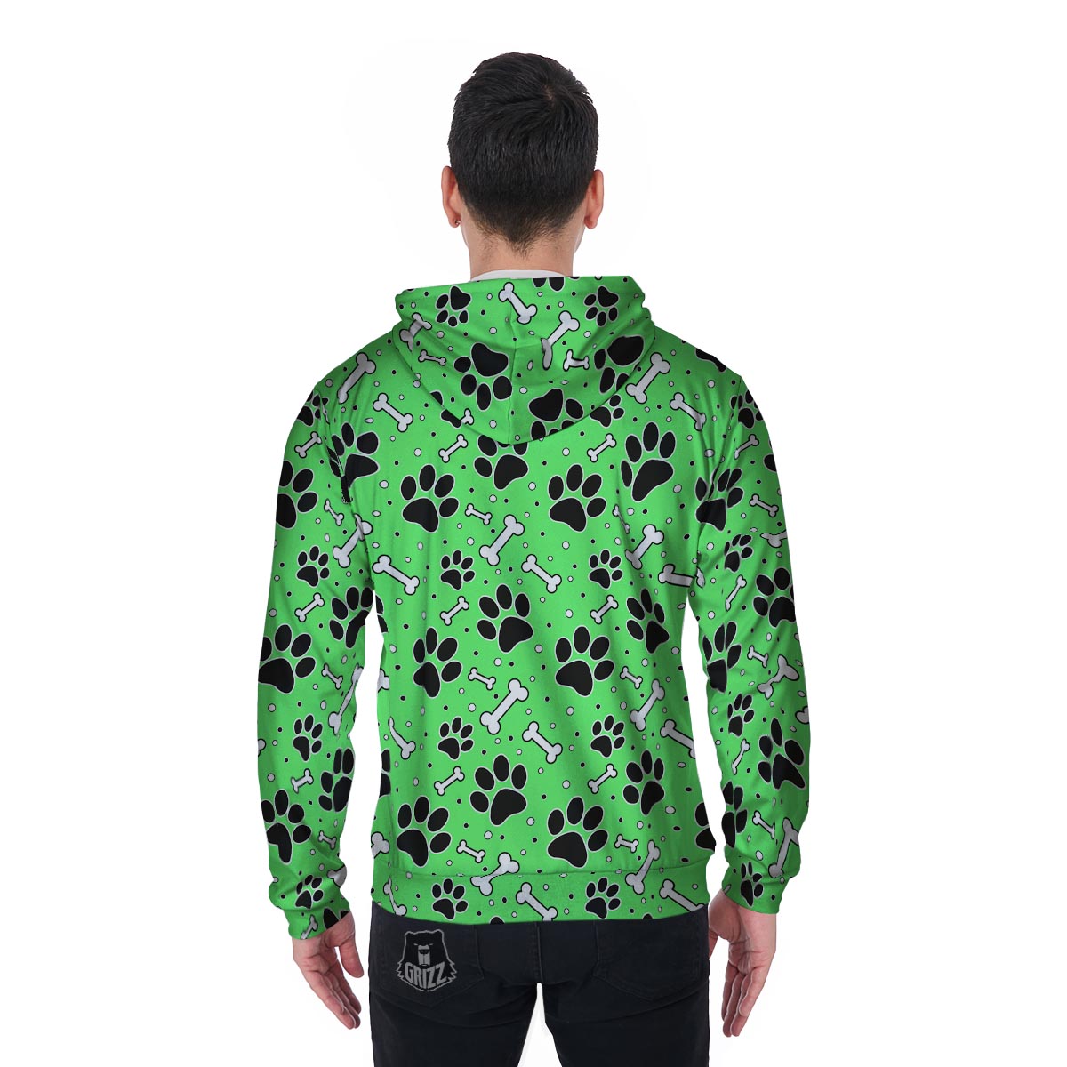 Green Paw Men's Zip Up Hoodie-grizzshop
