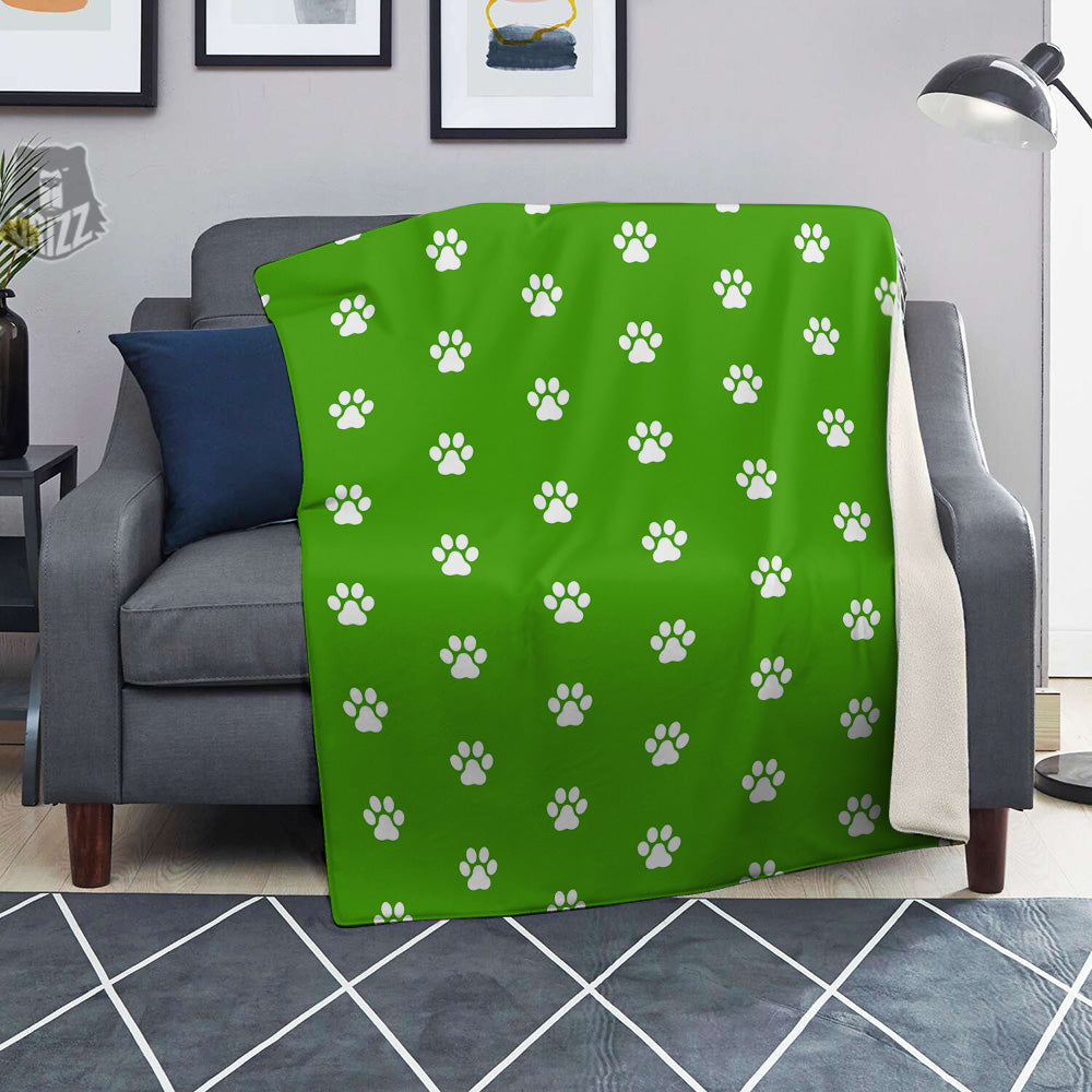 Green Paw Print Blanket-grizzshop