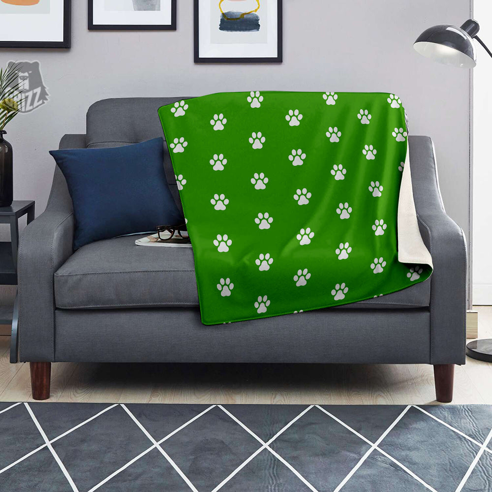 Green Paw Print Blanket-grizzshop