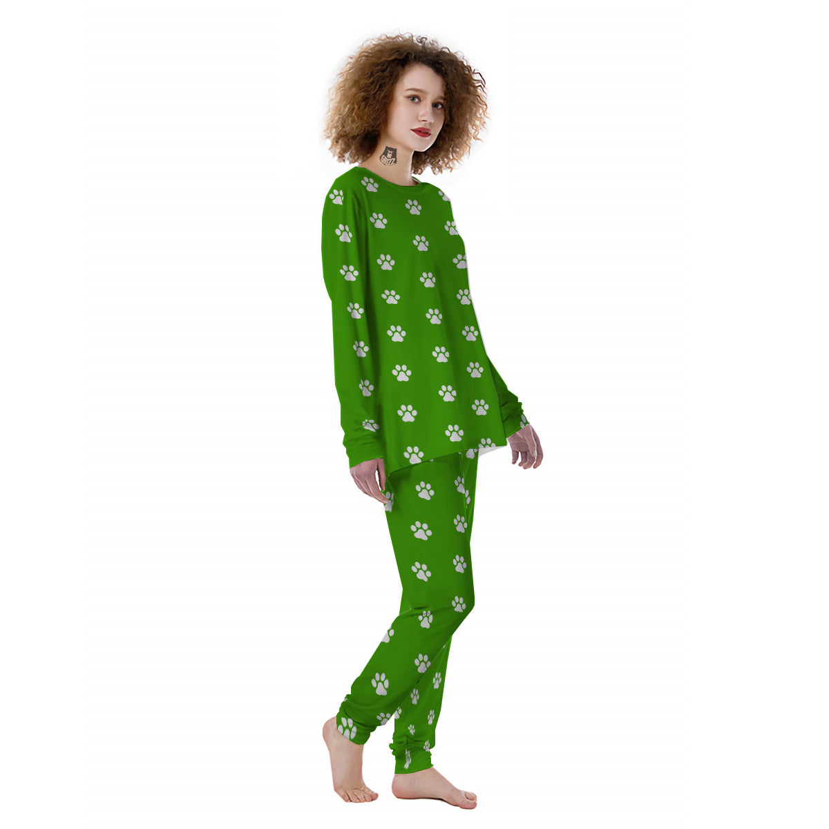 Green Paw Print Women's Pajamas-grizzshop