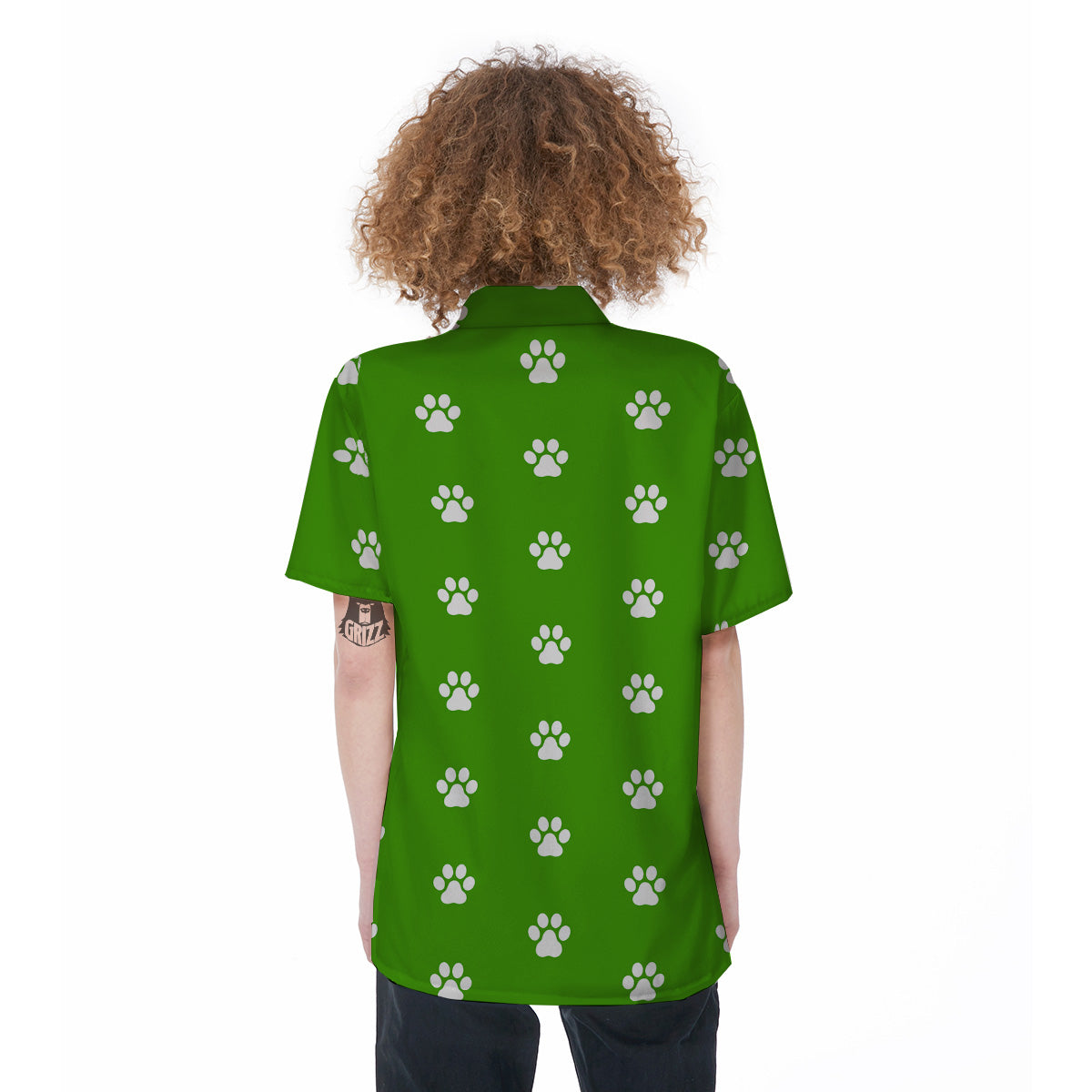 Green Paw Print Women's Short Sleeve Shirts-grizzshop