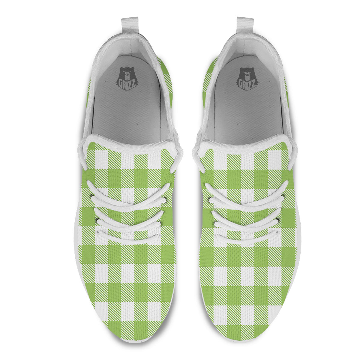 Green Pear And White Gingham Print White Athletic Shoes-grizzshop