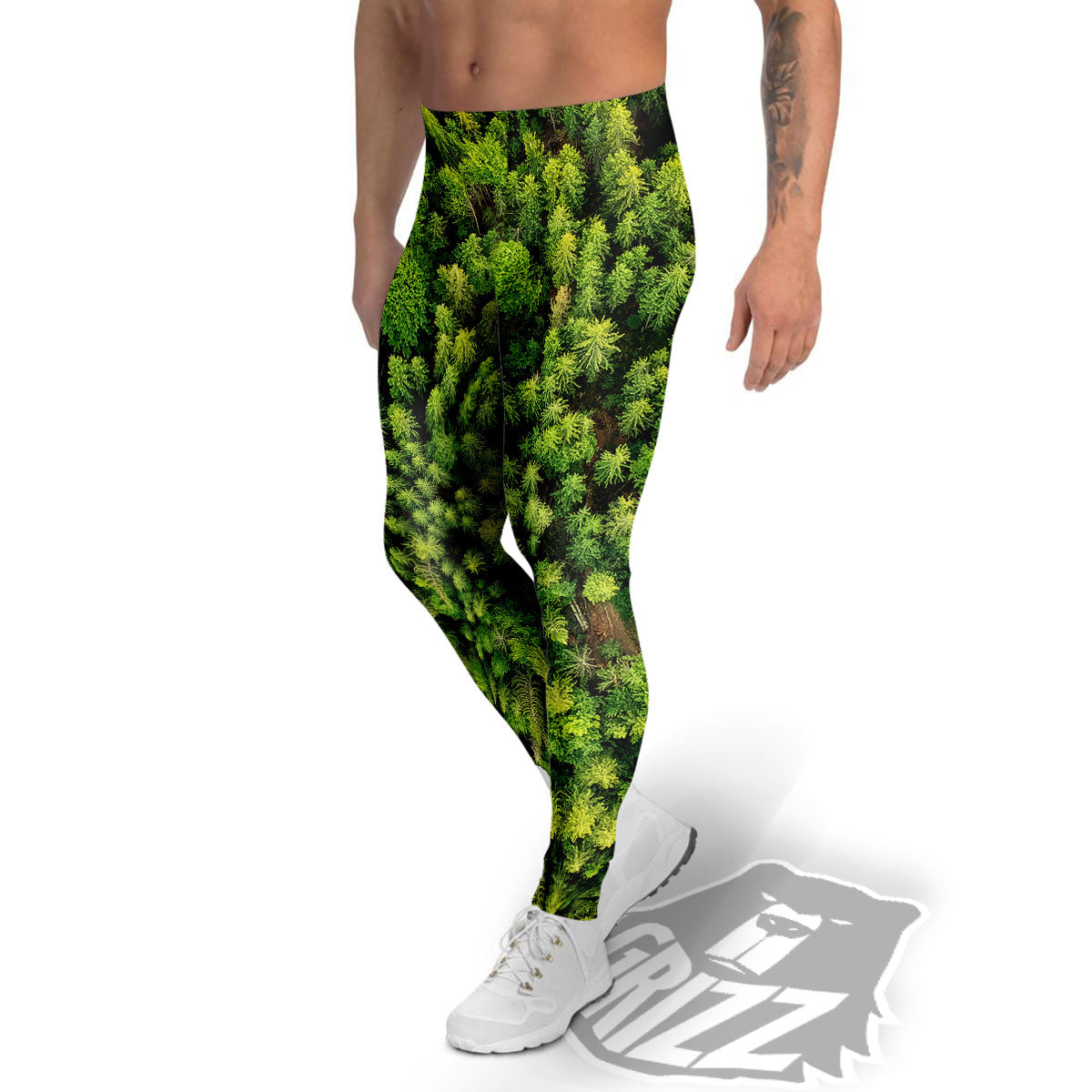 Green Pine Summer Forest Print Men's Leggings-grizzshop