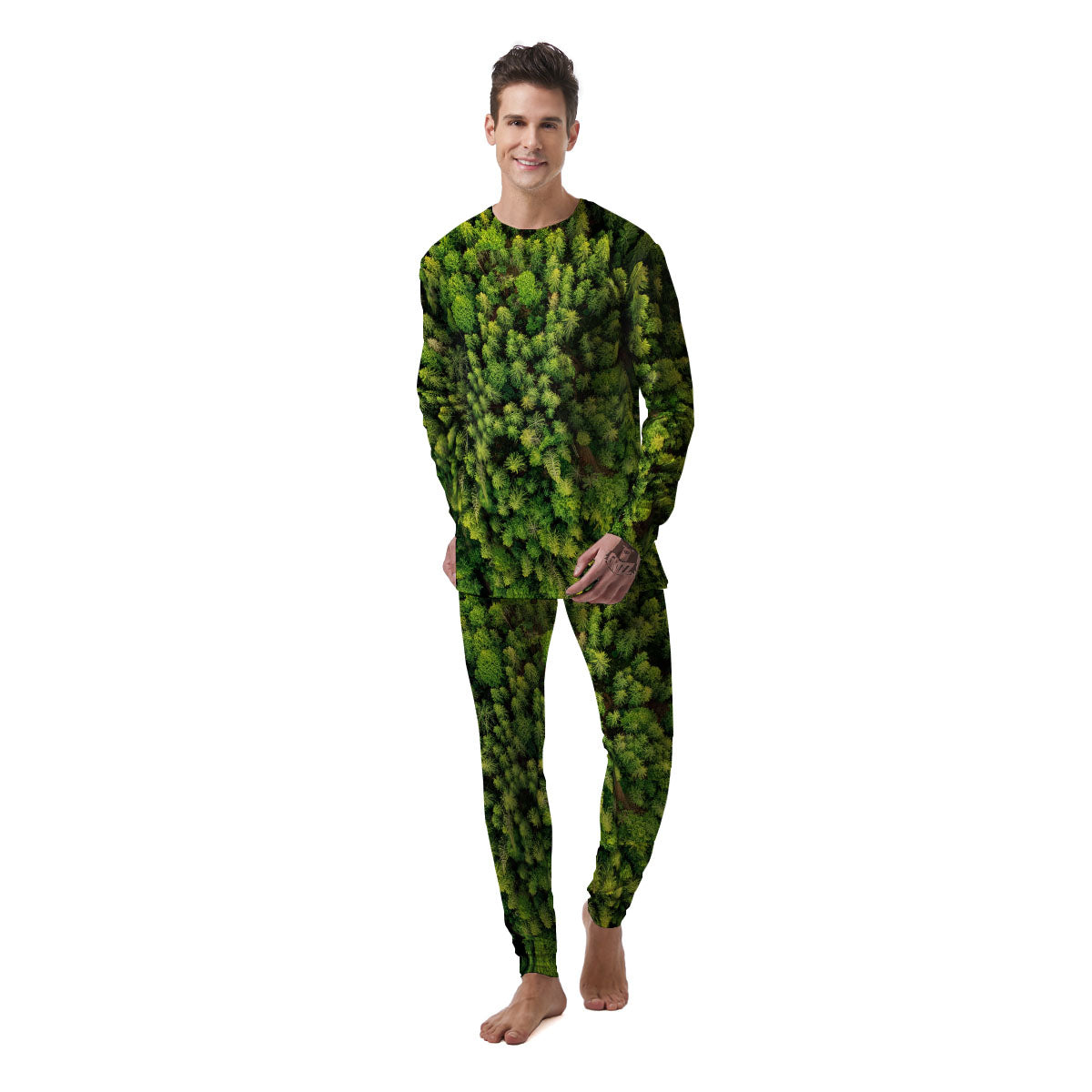 Green Pine Summer Forest Print Men's Pajamas-grizzshop