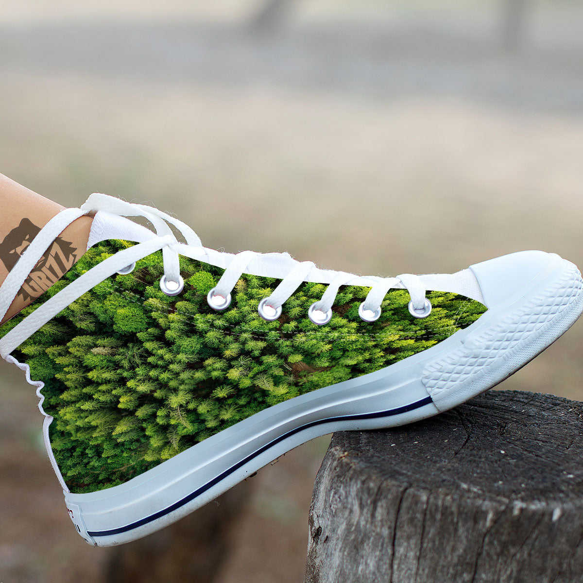 Green Pine Summer Forest Print White High Top Shoes-grizzshop