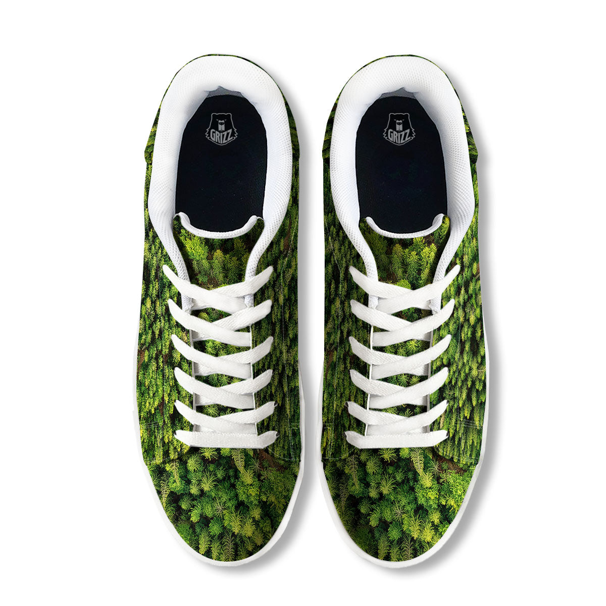 Green Pine Summer Forest Print White Low Top Sneakers-grizzshop