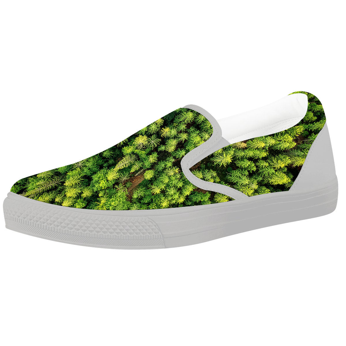 Green Pine Summer Forest Print White Slip On Shoes-grizzshop