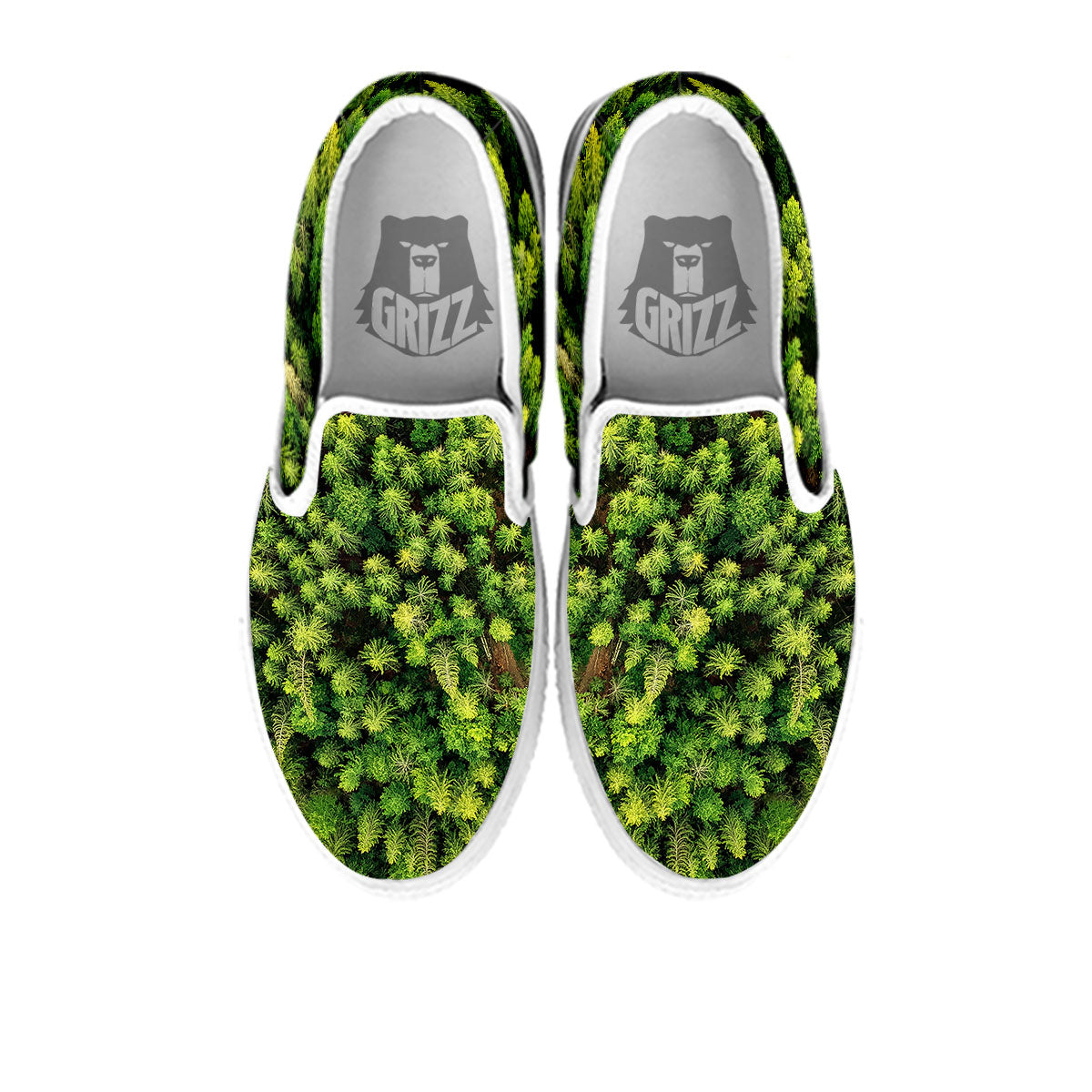 Green Pine Summer Forest Print White Slip On Shoes-grizzshop