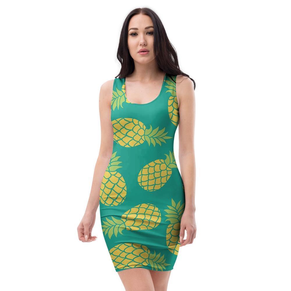 Green Pineapple Print Bodycon Dress-grizzshop