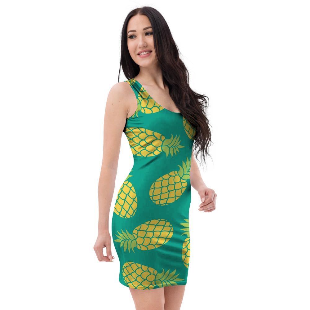 Green Pineapple Print Bodycon Dress-grizzshop