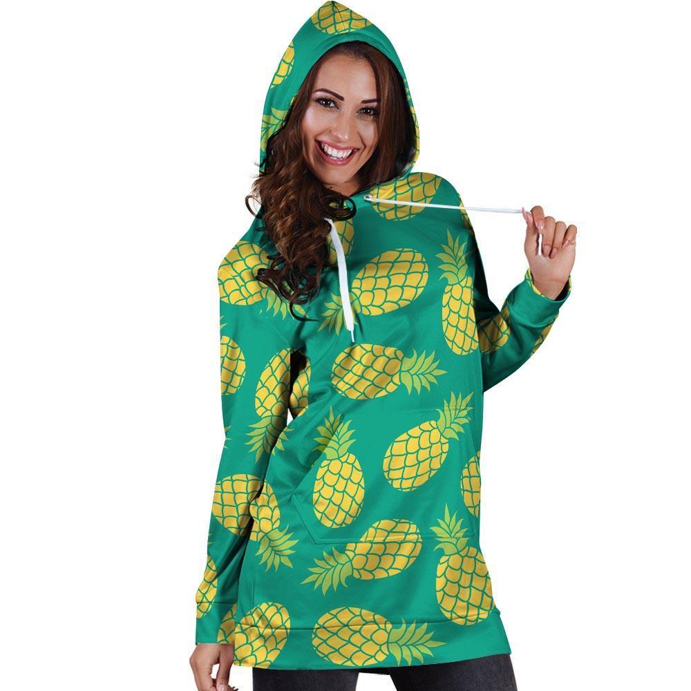 Green Pineapple Print Hoodie Dress-grizzshop