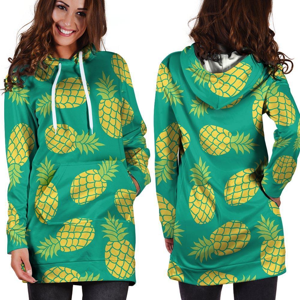 Green Pineapple Print Hoodie Dress-grizzshop