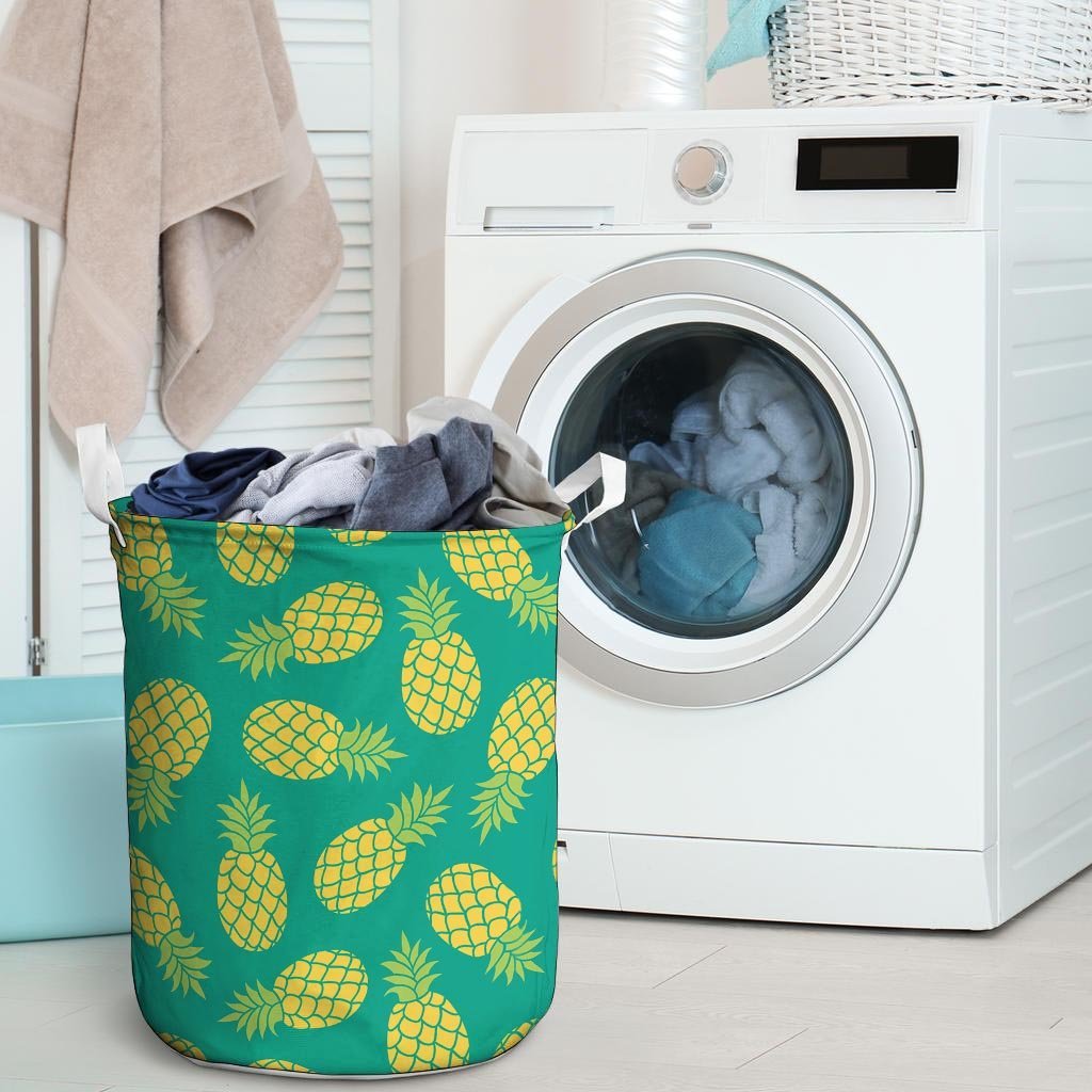 Green Pineapple Print Laundry Basket-grizzshop