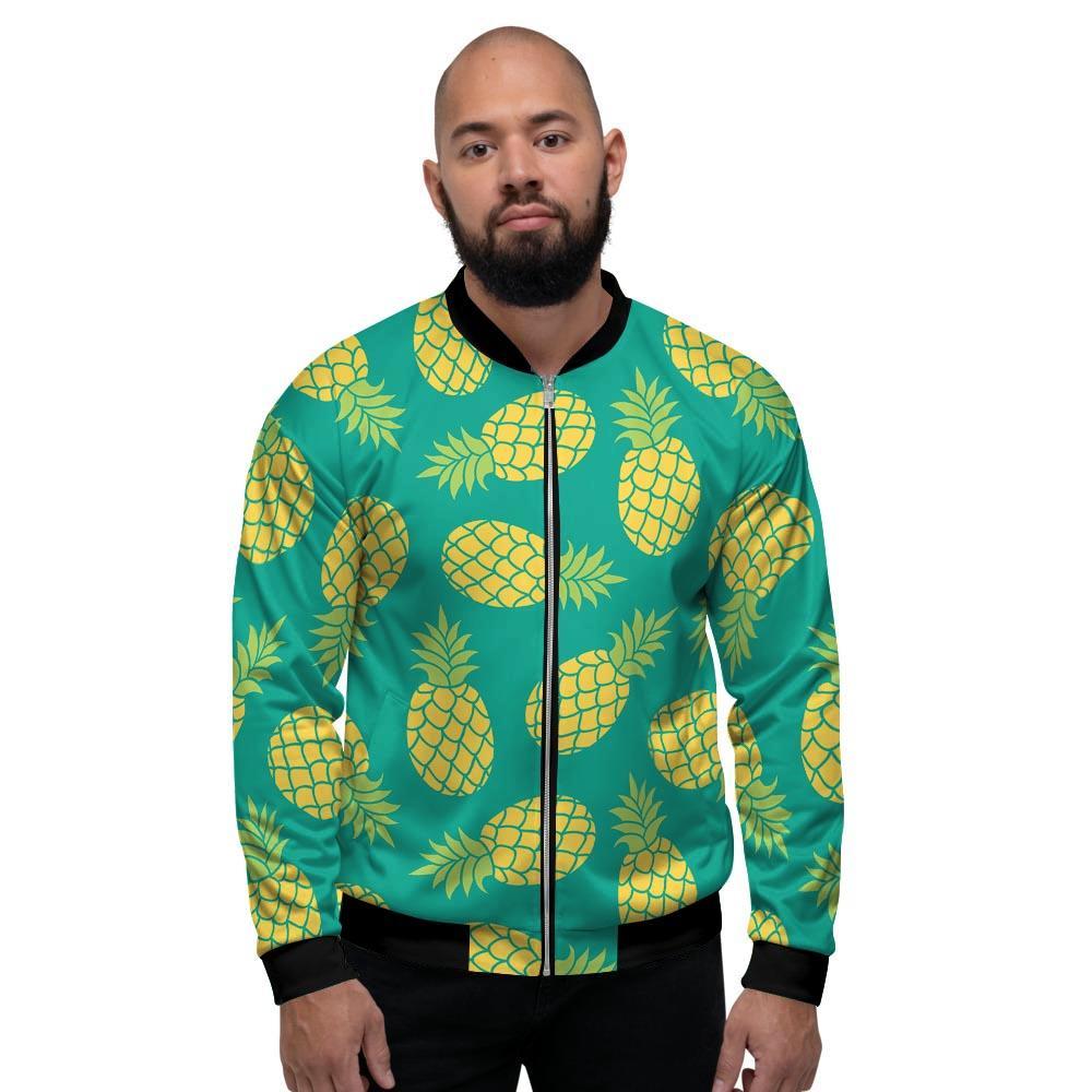 Green Pineapple Print Men's Bomber Jacket-grizzshop