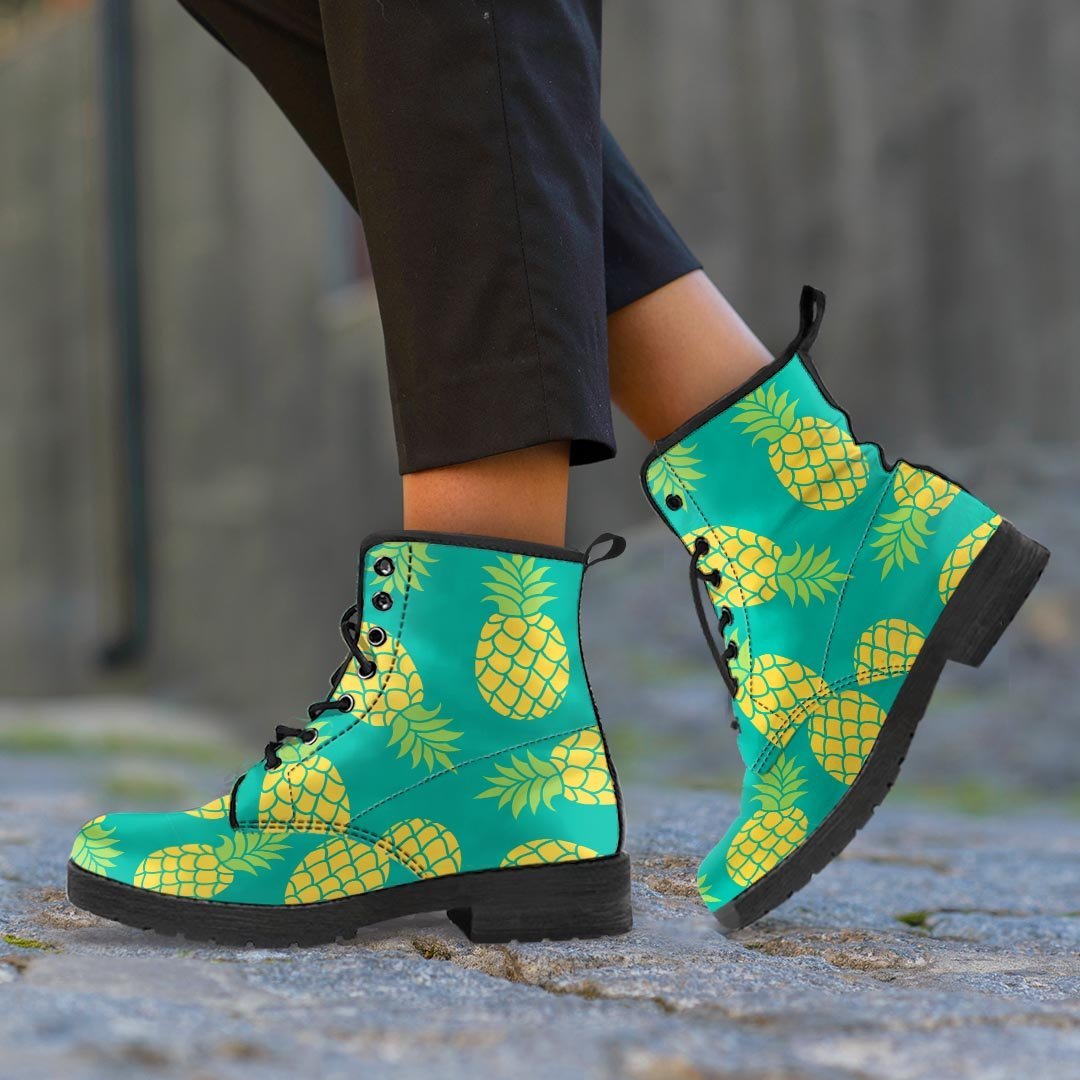 Green Pineapple Print Men's Boots-grizzshop