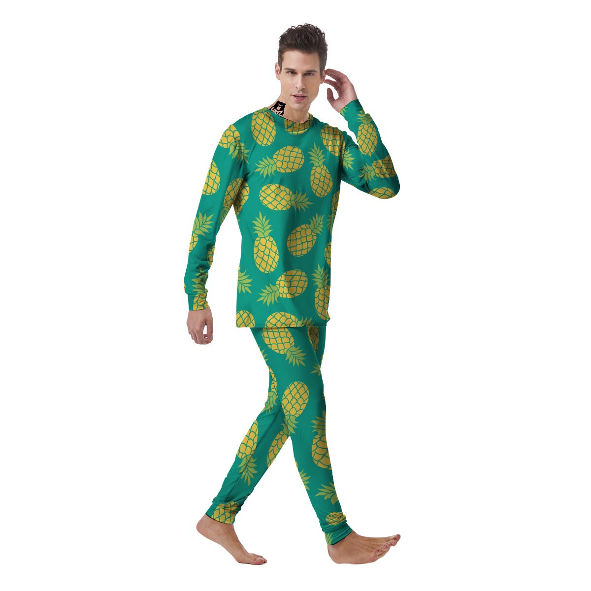 Green Pineapple Print Men's Pajamas-grizzshop