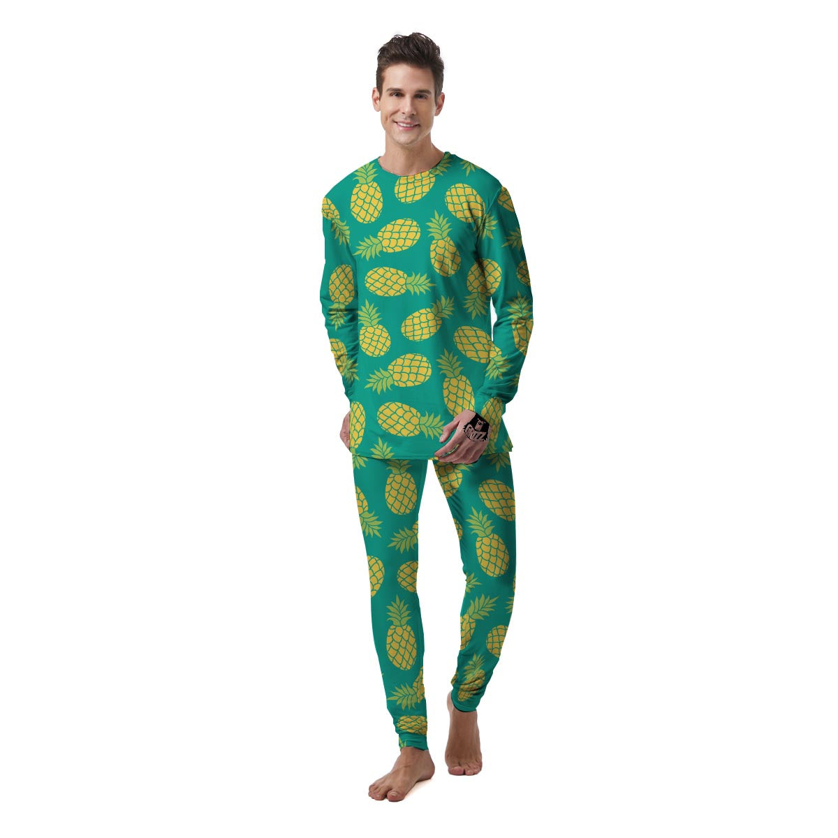 Green Pineapple Print Men's Pajamas-grizzshop