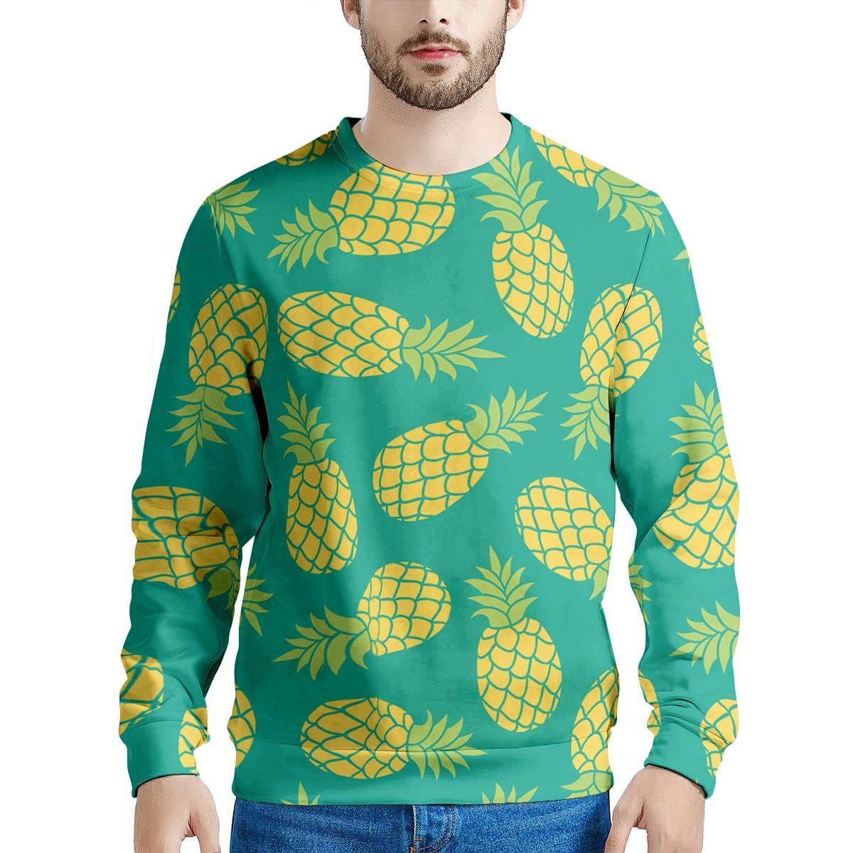 Green Pineapple Print Men's Sweatshirt-grizzshop